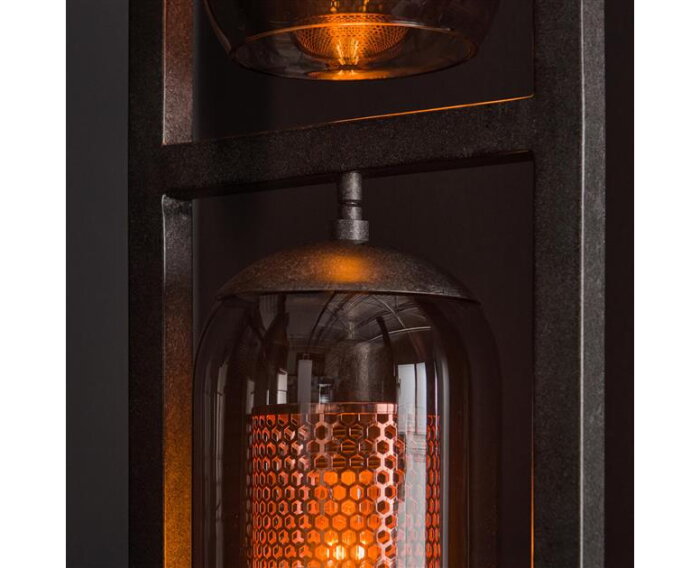 Vloerlamp 3L tower smoke glas-geperforeerd staal - Artic zwart