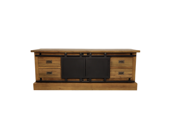 TV meubel Blackburn - 150x40x56,5 - Naturel/zwart - reclaimed teak/metaal