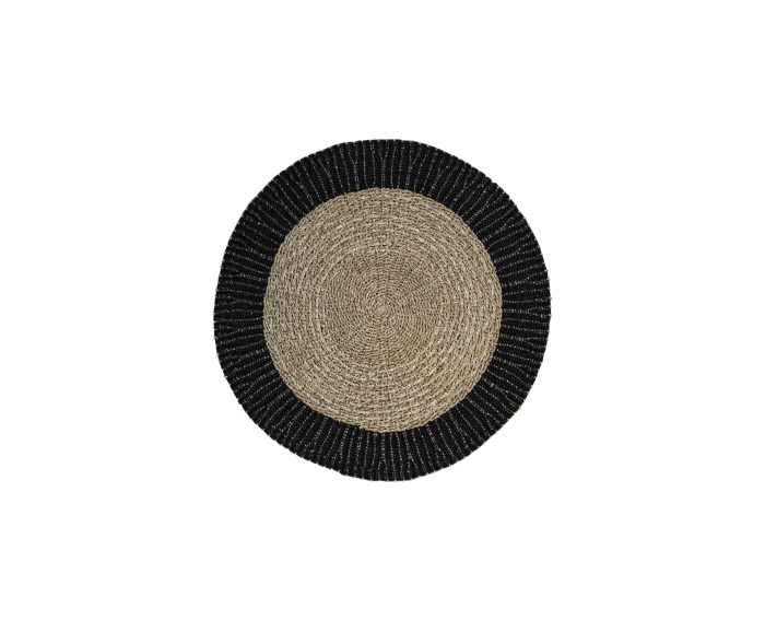 Vloerkleed Malibu - ø150 cm - raffia/zeegras - naturel/zwart